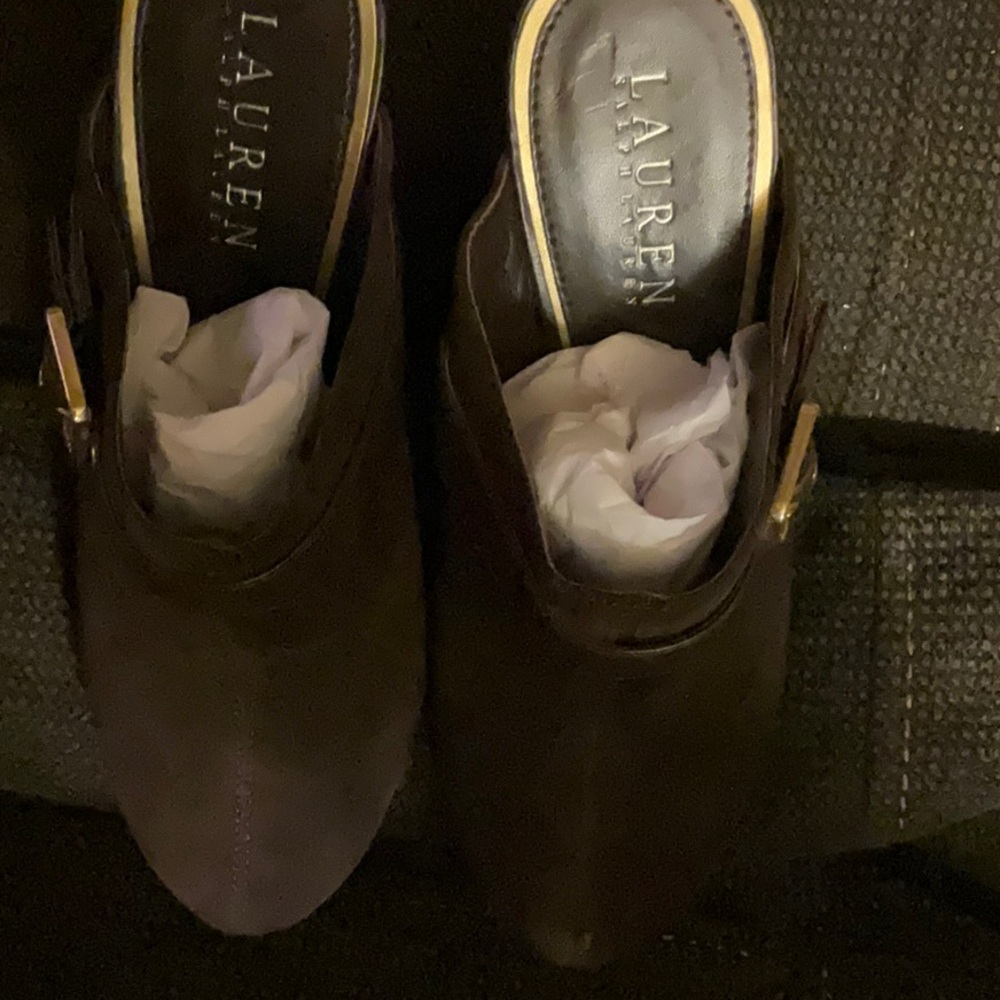 Ralph Lauren brown suede wedge shoes
